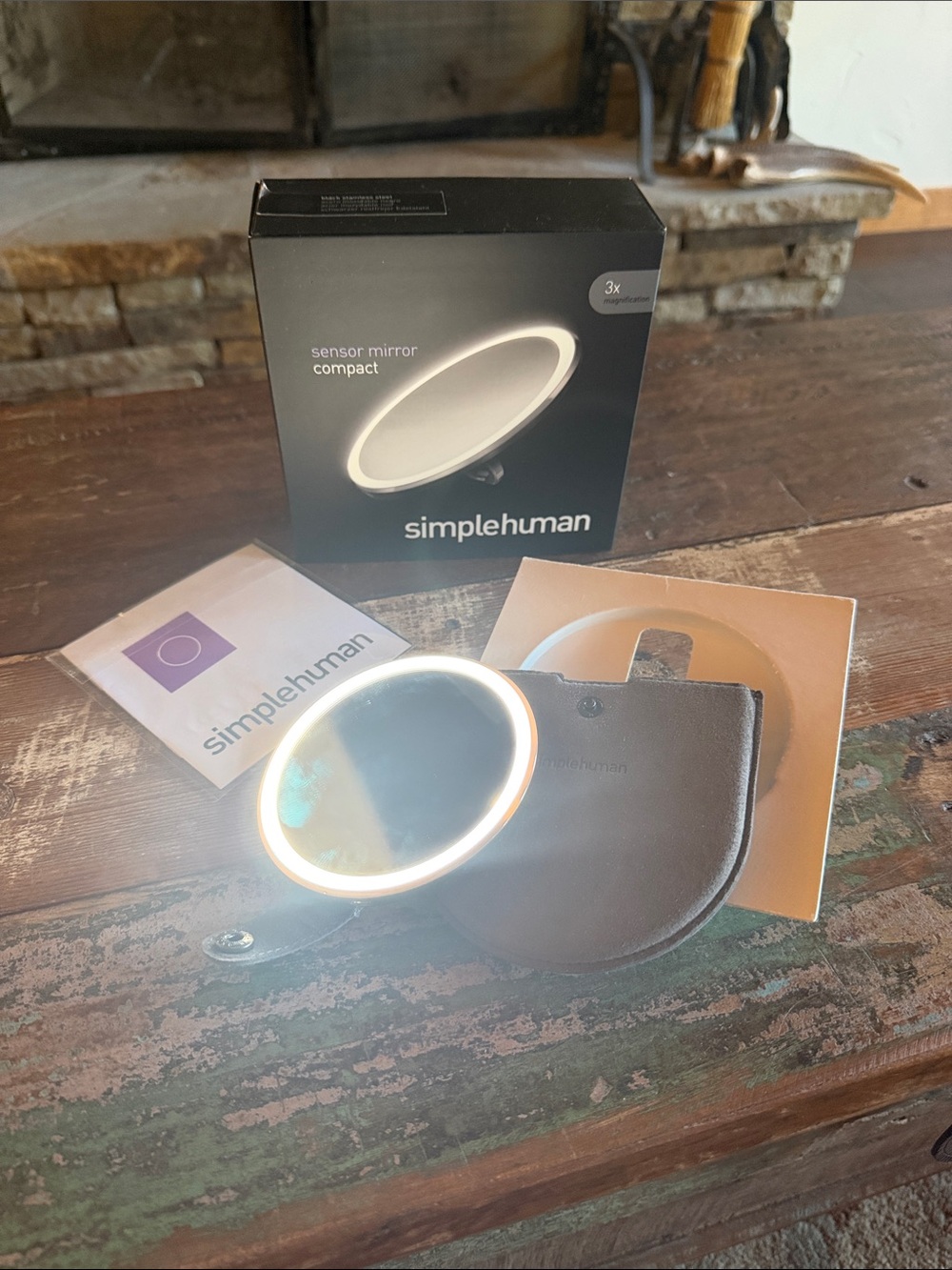 simplehuman Compact Sensor Travel Mirror with LED Ring in Silver